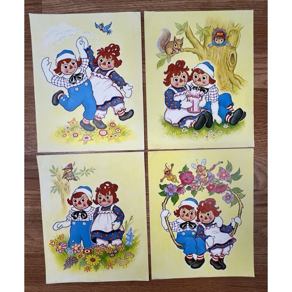Set of 4 Vintage 1973 Raggedy Ann and Andy Art Prints 8"x10" by Bobbs‎ Merrill